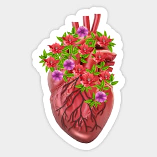 Human Heart Surrounded by Flowers Sticker